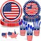 168 PCS American Flag Patriotic Party Supplies Plates Cups Napkins Tableware Set for 4th of July, Memorial Day, Independence Day Party Decorations, Serves 24